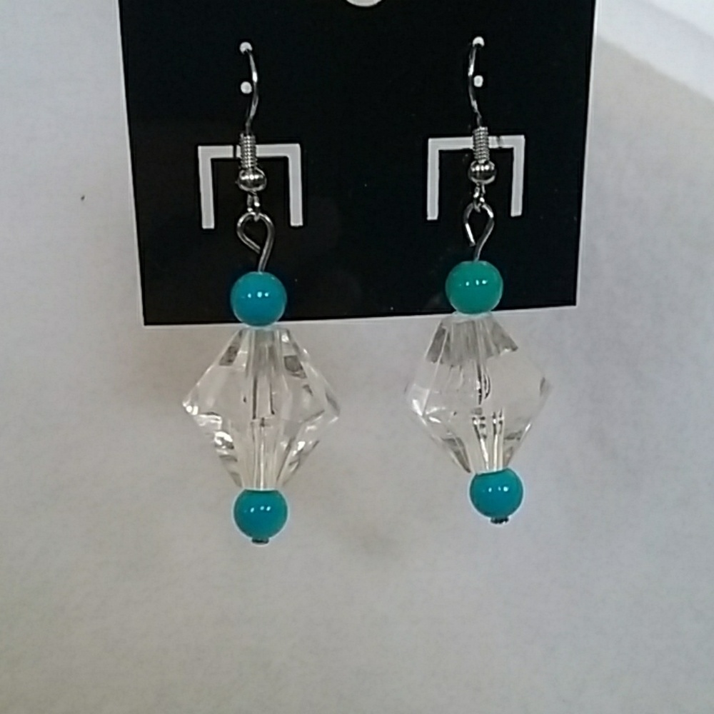 Clear and blue beaded hook earrings